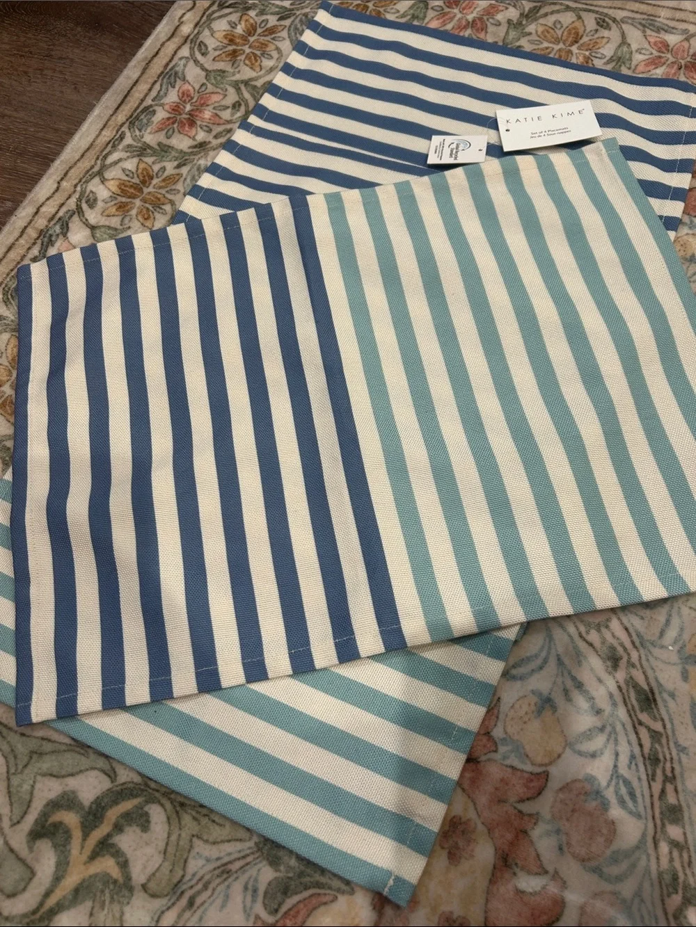 New Katie Kime Striped placemats - Blue & Aqua Stripes